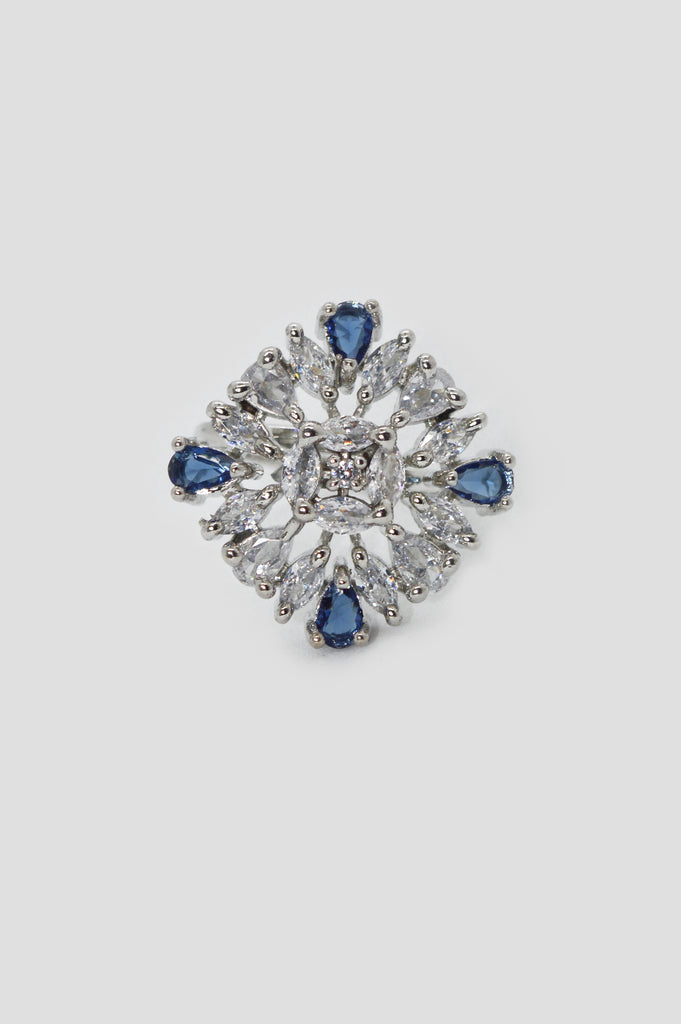 American Diamond Zirconia Stone Studded Ring (Blue) - Blue - Rings / Women