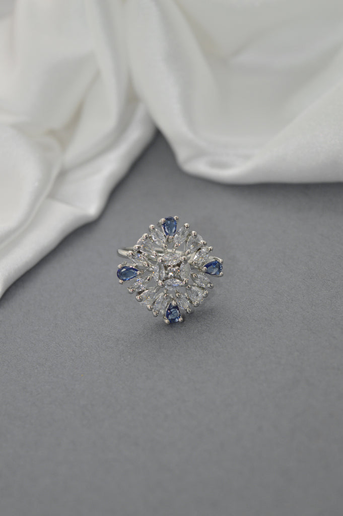 American Diamond Zirconia Stone Studded Ring (Blue) - Buy Blue Rings Online