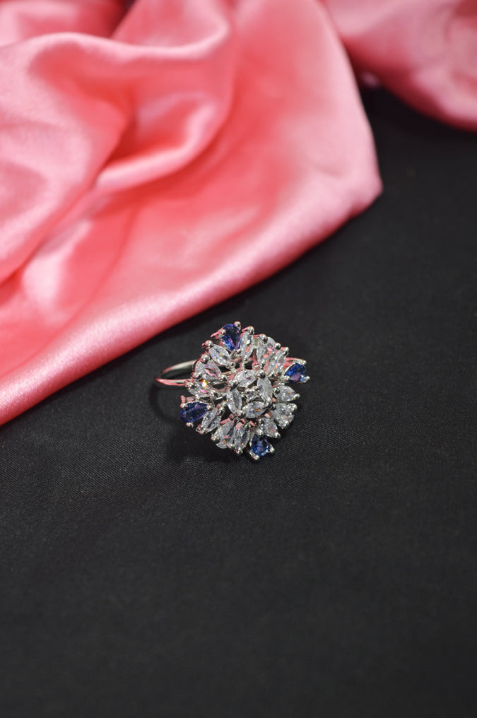 American Diamond Zirconia Stone Studded Ring (Blue) - Buy Blue Rings for Women