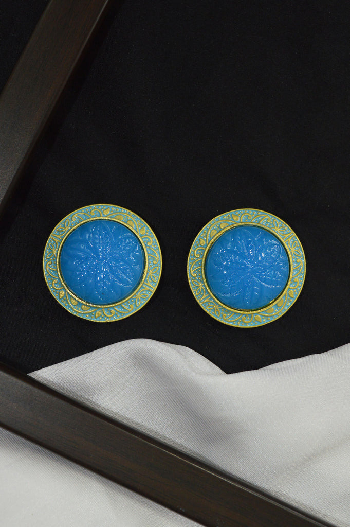 Handcrafted Azure Blue Gold Plated Stud Earrings - Buy Gold Plated Earrings Online in India