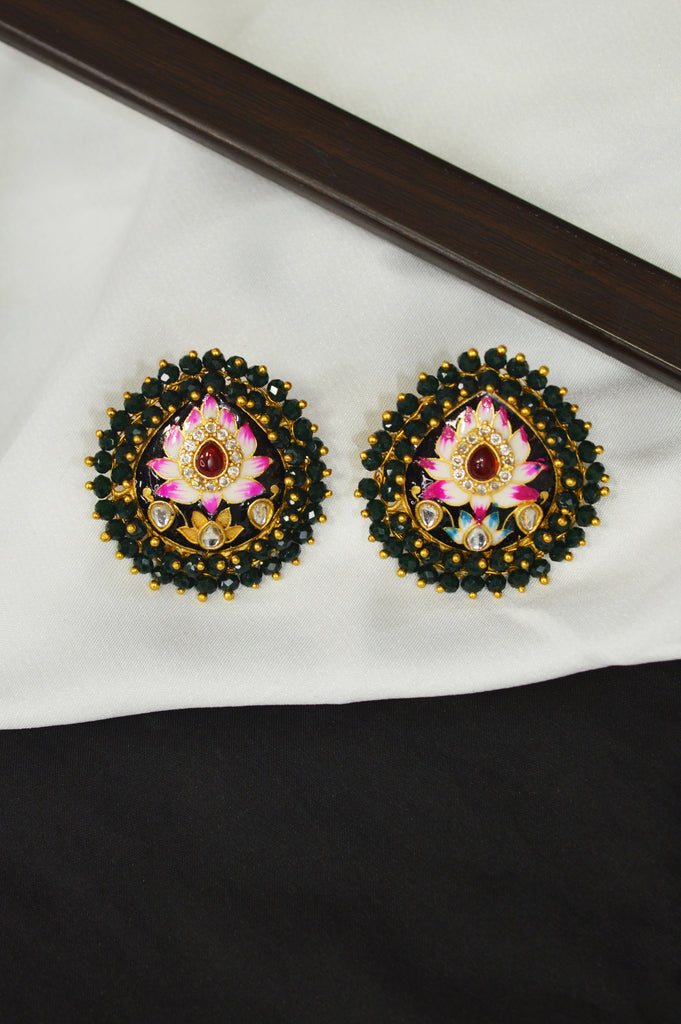 Handcrafted Kundan Bead Jade Earrings - Women's Earrings