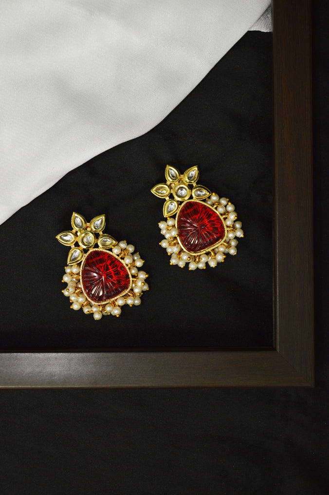 Handcrafted Kundan Pearls Rufous Earrings - Niscka