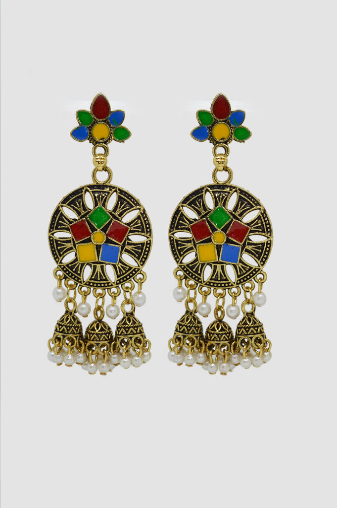 Multicolor Geometric Jhumka Earrings - Jhumka Earrings under 500