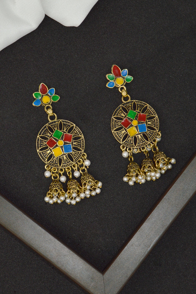 Multicolor Geometric Jhumka Earrings - Big Jhumka Earrings