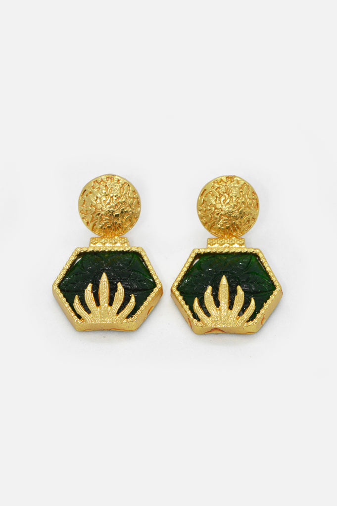 Handcrafted Gold Plated Deep Green Stone Earrings Online - Stone Earrings Artificial