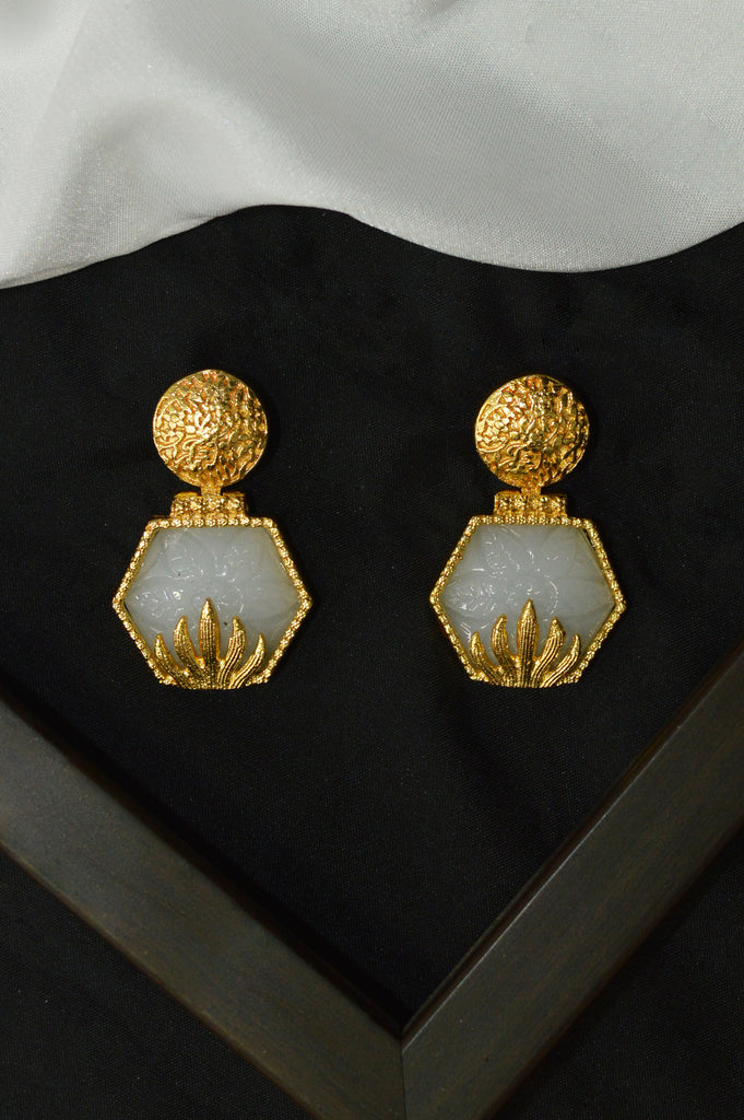 Handcrafted Gold Plated White Stone Earrings - White stone Earrings Designs