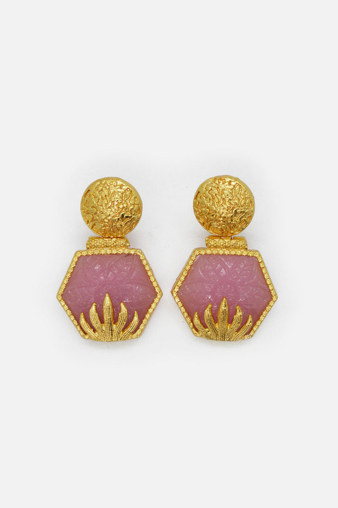 Handcrafted Gold Plated Mauvelous Stone Earrings Online - Simple Earrings