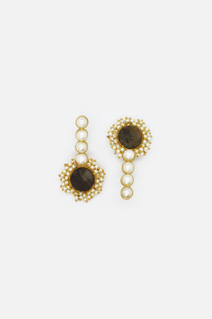 Brown Druzy Stone Pearl Earrings - Stylish Earrings