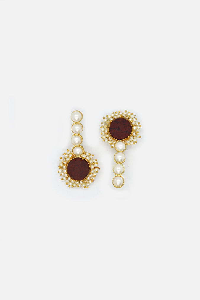 Maroon Druzy Stone Studded Pearl Earrings for Women - Niscka