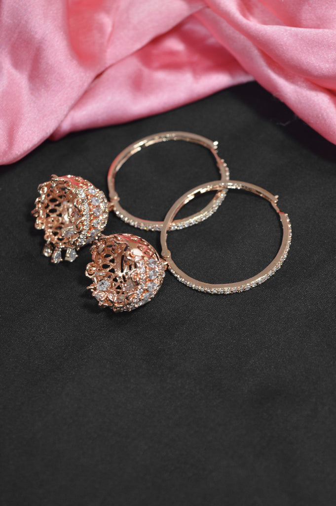 Rose Gold Plated Hoops Jhumki Earring for Women 