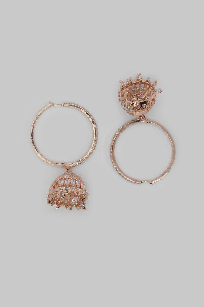 Rose Gold Plated Hoops Jhumki Earring - Niscka 