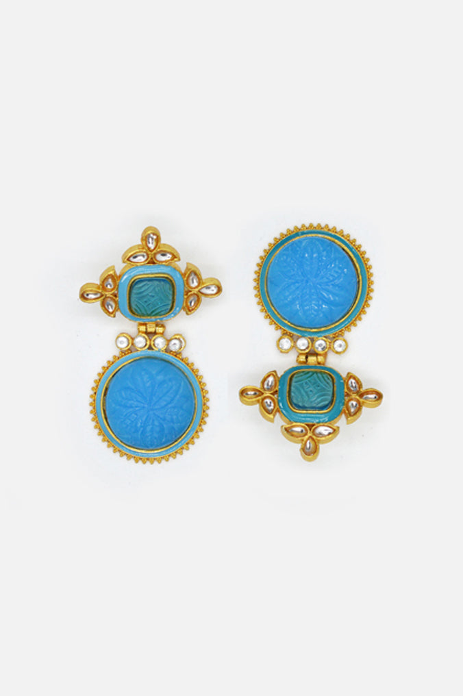 Blue Onyx Gold Plated Kundan Earrings -  Low Price Offer on Earrings 