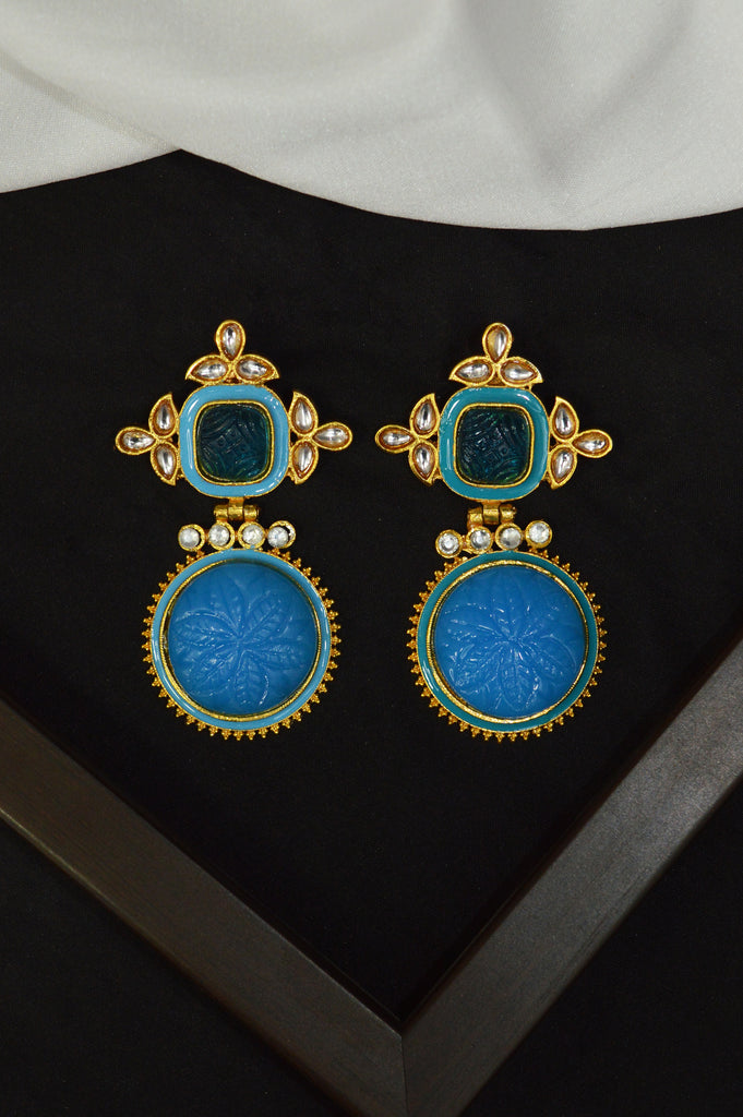 Blue Onyx Gold Plated Kundan Earring - Earrings for Girls 