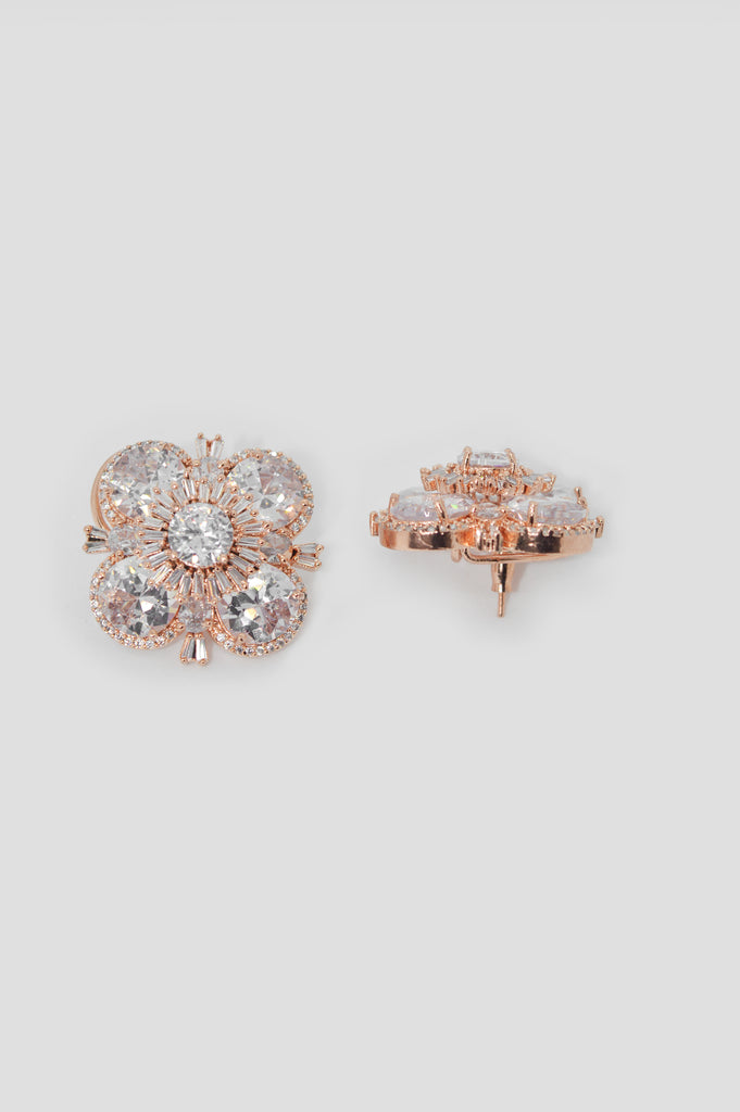 Flower Shaped American Diamond Gold Plated Earring - Niscka 