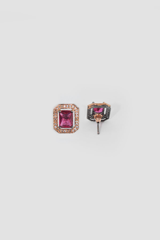 Red Gemstone Gold Plated American Diamond Earrings for Women