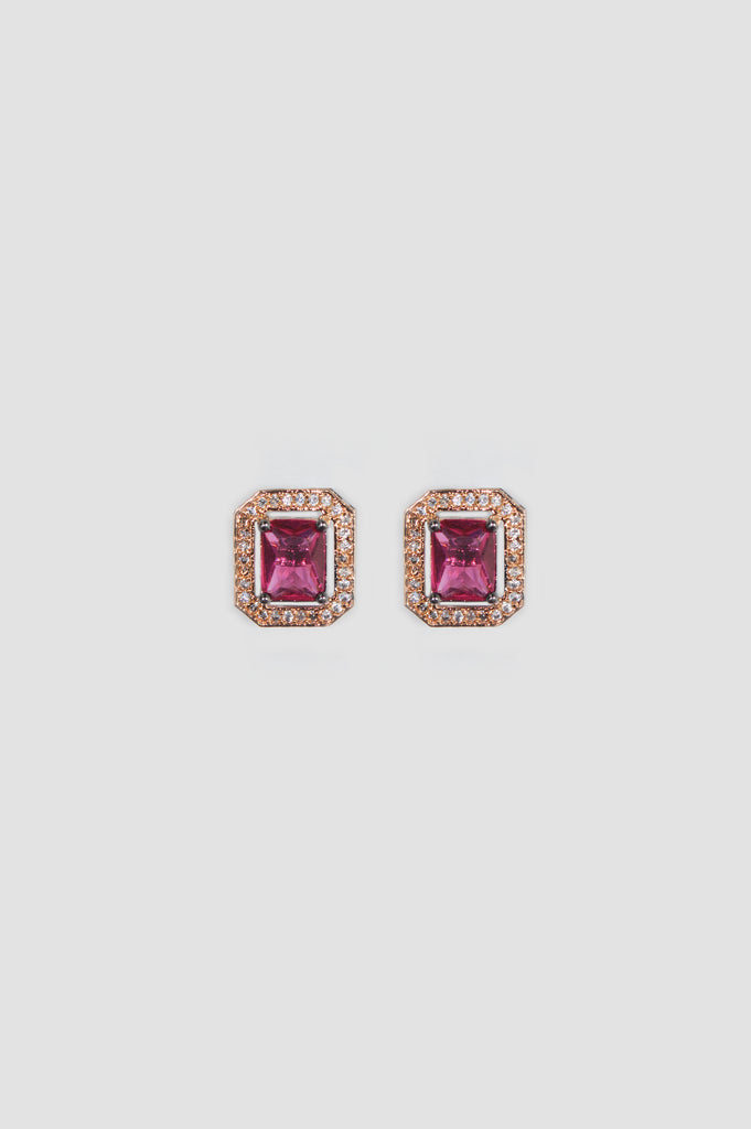 Red Gemstone Studded Gold Plated American Diamond Earrings Online