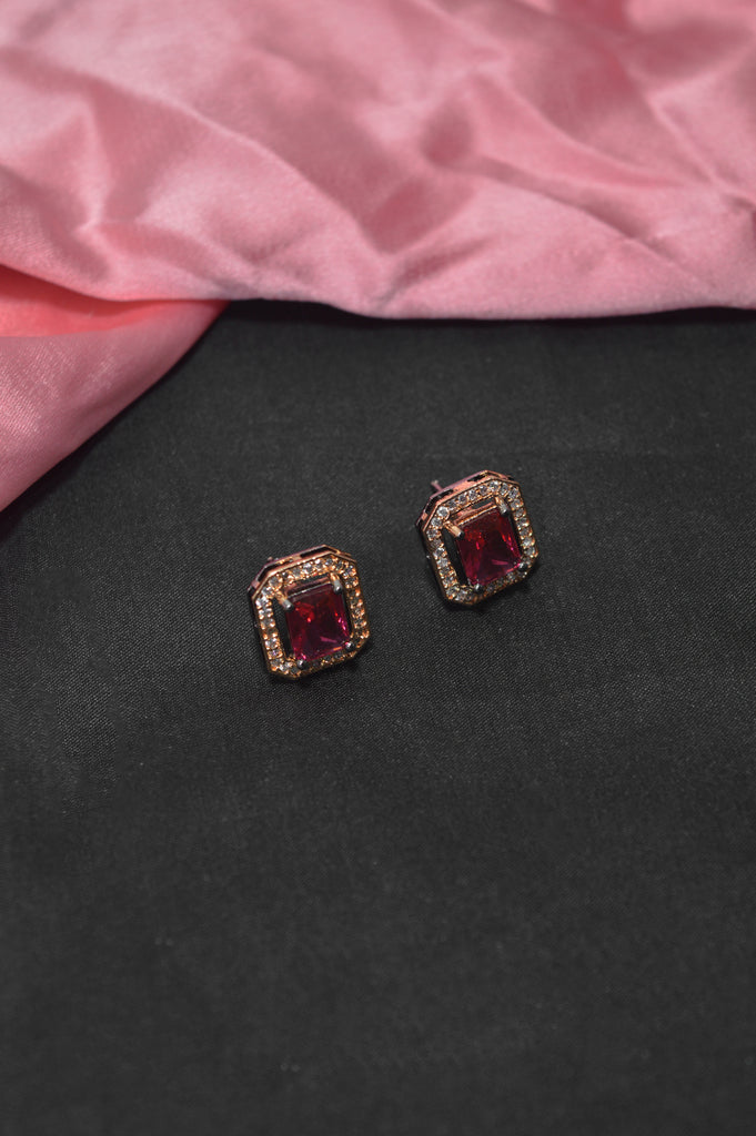 Red Gemstone Studded Gold Plated American Diamond Earrings - Buy Earrings for Girls