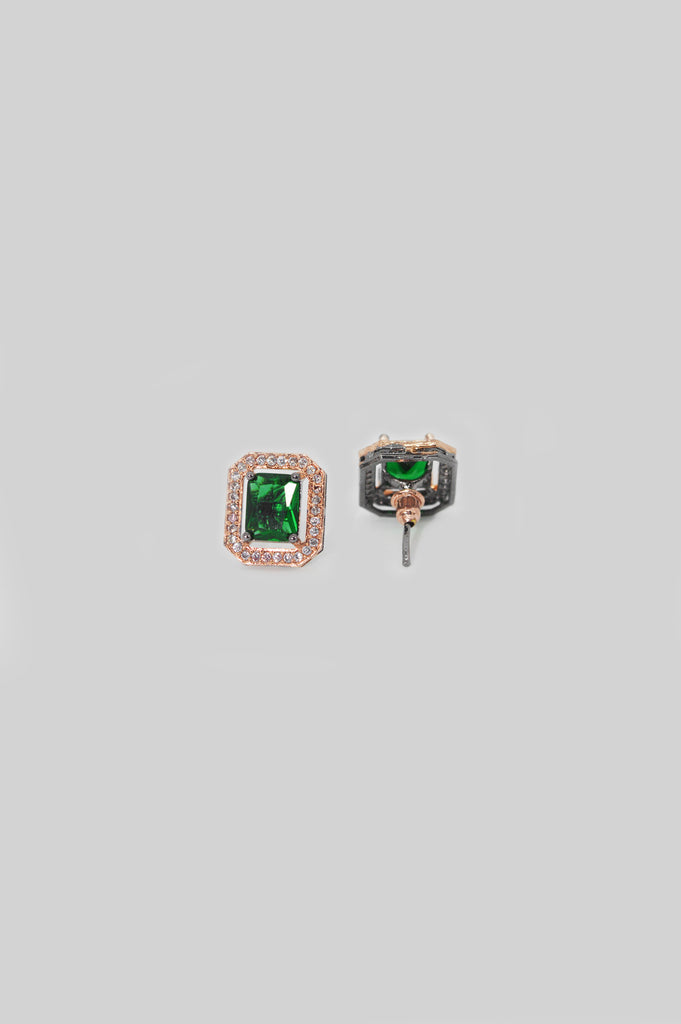 Green Gemstone Studded American Diamond Earrings for Women