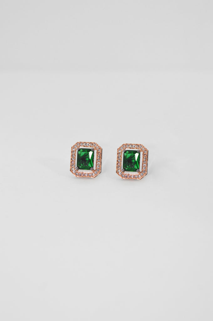 Green Gemstone Studded American Diamond Earrings Online