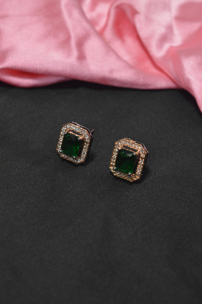 Green Gemstone Studded American Diamond Earrings  - Niscka 