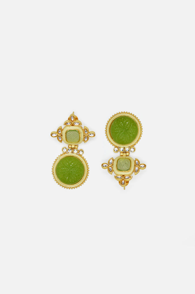 Green Onyx Gold Plated Kundan Earrings Online 