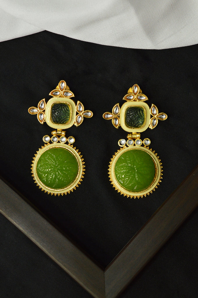 Green Onyx Gold Plated Kundan Earrings