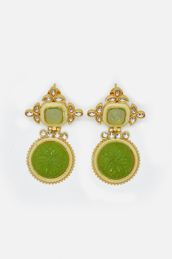 Green Onyx Gold Plated Kundan Earring for Women - Niscka