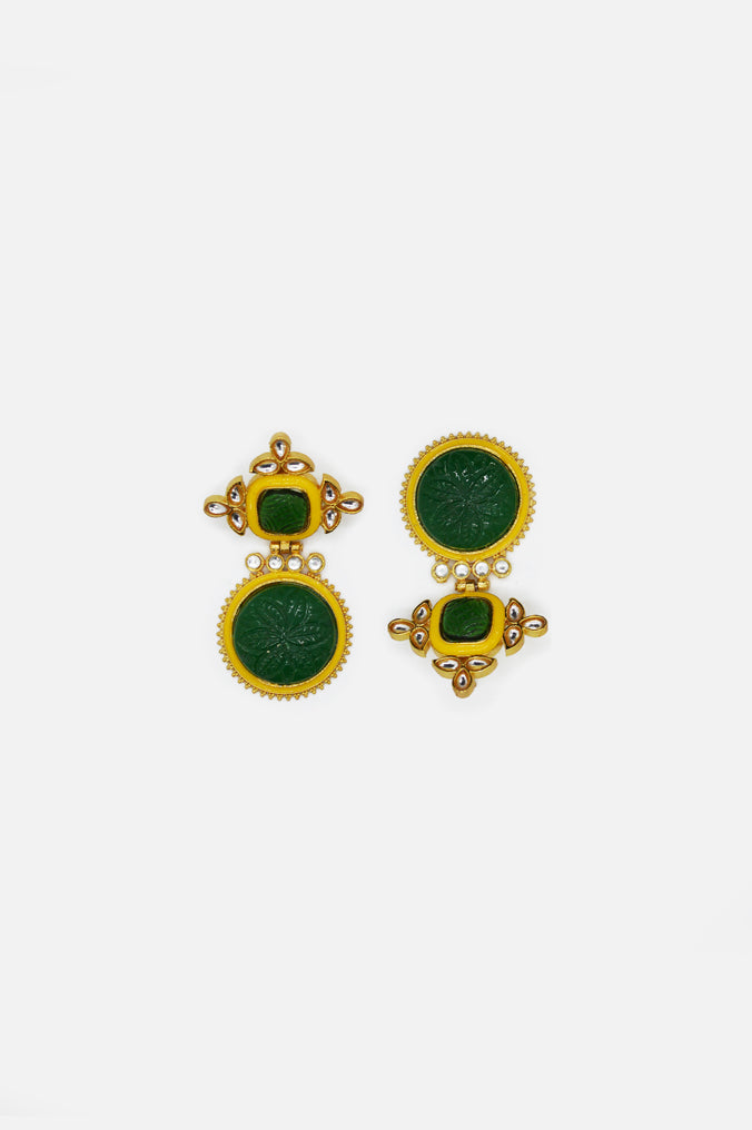Phthalo Green Onyx Gold Plated Kundan Earrings