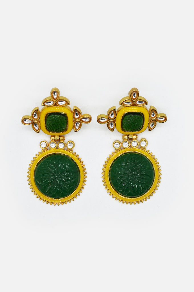 Phthalo Green Onyx Gold Plated Kundan Earrings Online - Niscka