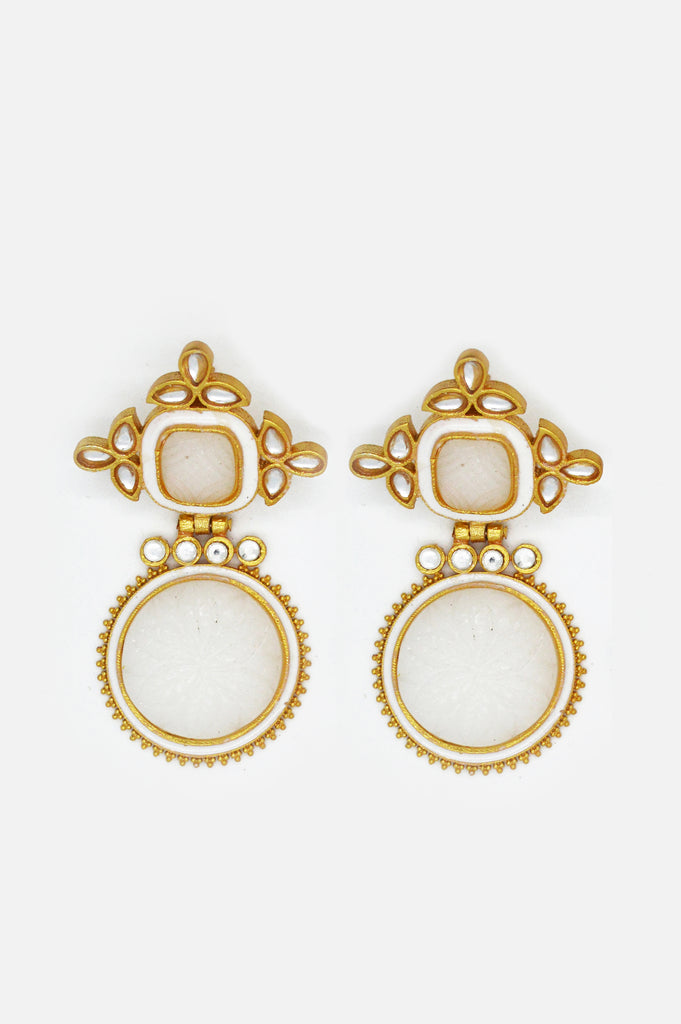 White Onyx Gold Plated Kundan Earring-Niscka