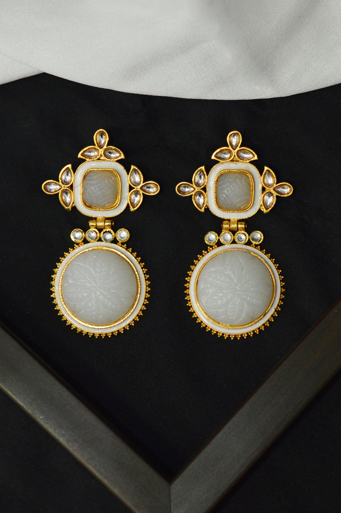 White Onyx Gold Plated Kundan Earring-Niscka