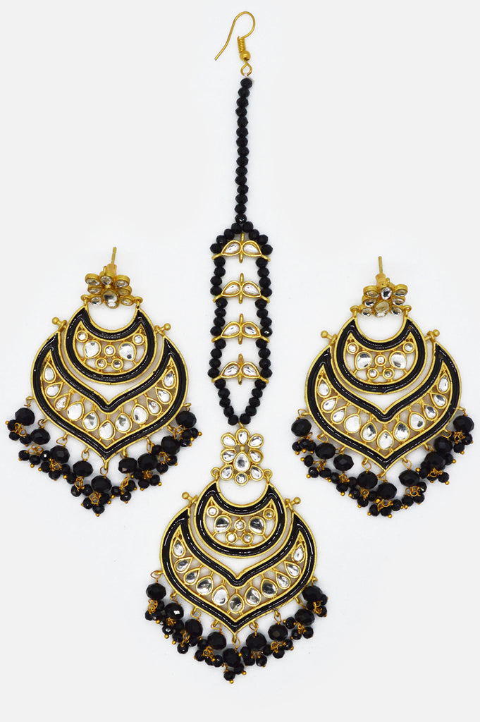 Handcrafted Kundan Meenakari Earring and Maangtikka Set for Women - Rajasthani Meenakari Jewellery Online