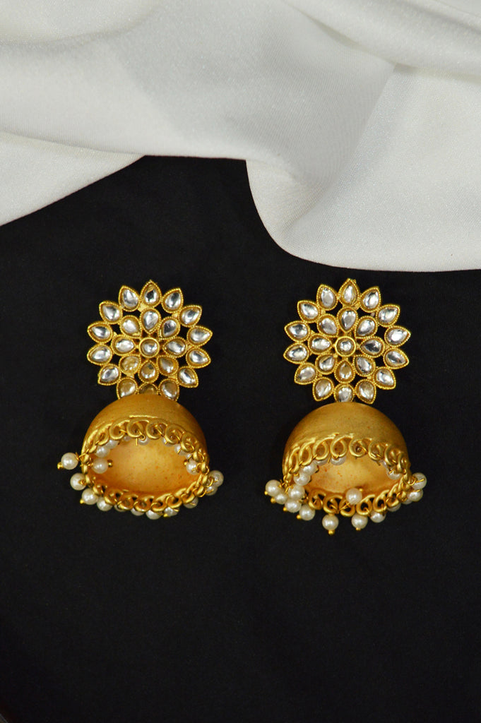 Floral Gold Plated Meenakari Jhumki Earring Set - Niscka