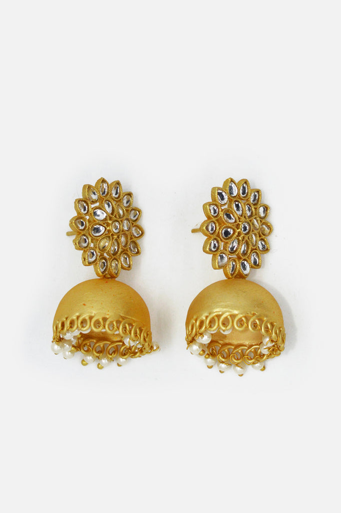 Floral Gold Plated Meenakari Jhumki Earring Set for Women - Niscka
