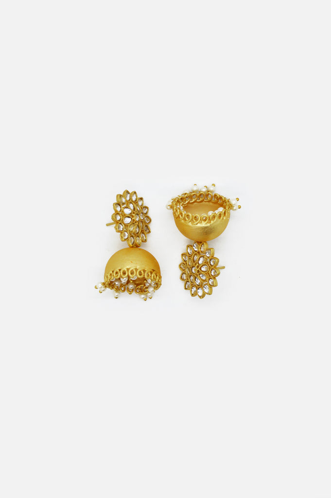 Floral Gold Plated Meenakari Jhumki Earring Set Online 