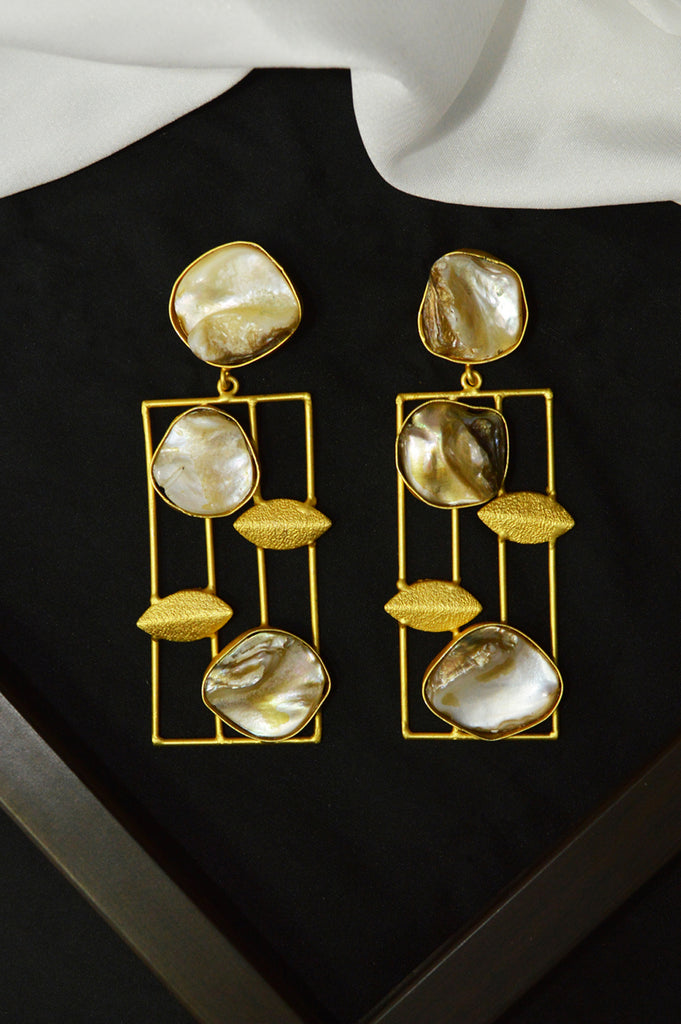 Handcrafted Pearl Stone Gold Plated Dangler Earrings