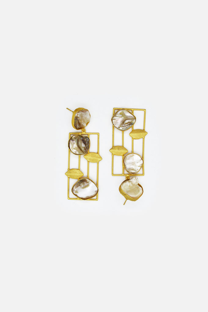 Handcrafted Pearl Stone Gold Plated Dangler Earrings for Women - Dangler Design Earrings