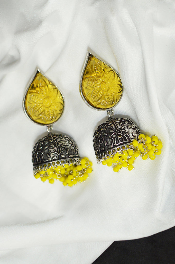 Classic Yellow Oxidized Jhumki Earring for Women - Jumki New Design Artificial