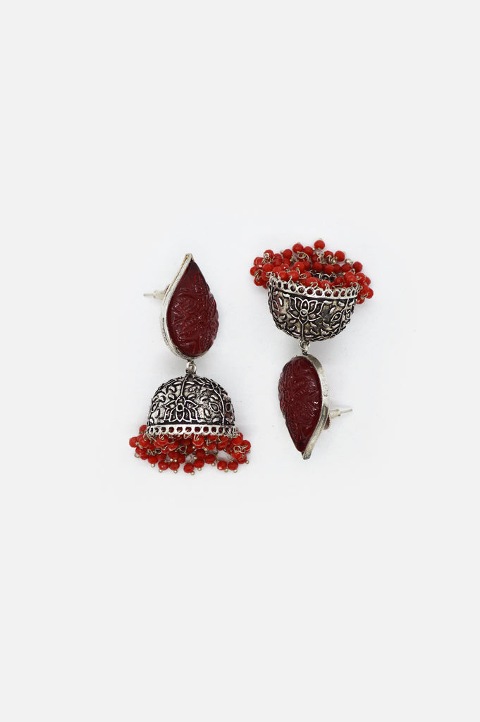 Classic Red Oxidized Jhumki Earrings for Women