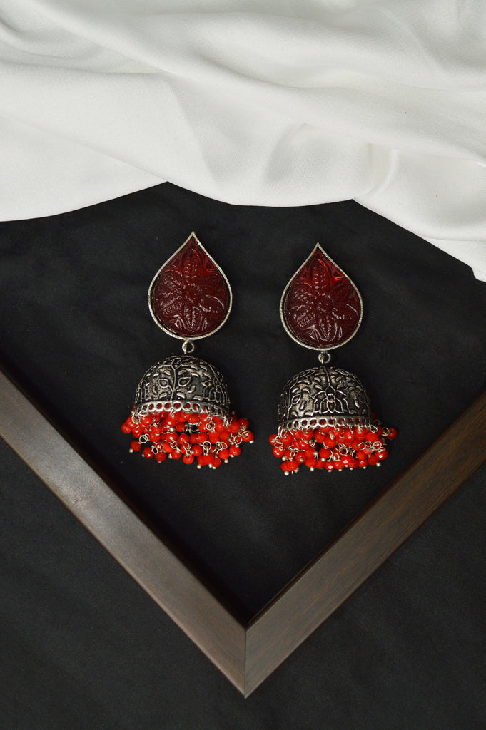 Classic Red Oxidized Jhumki Earrings