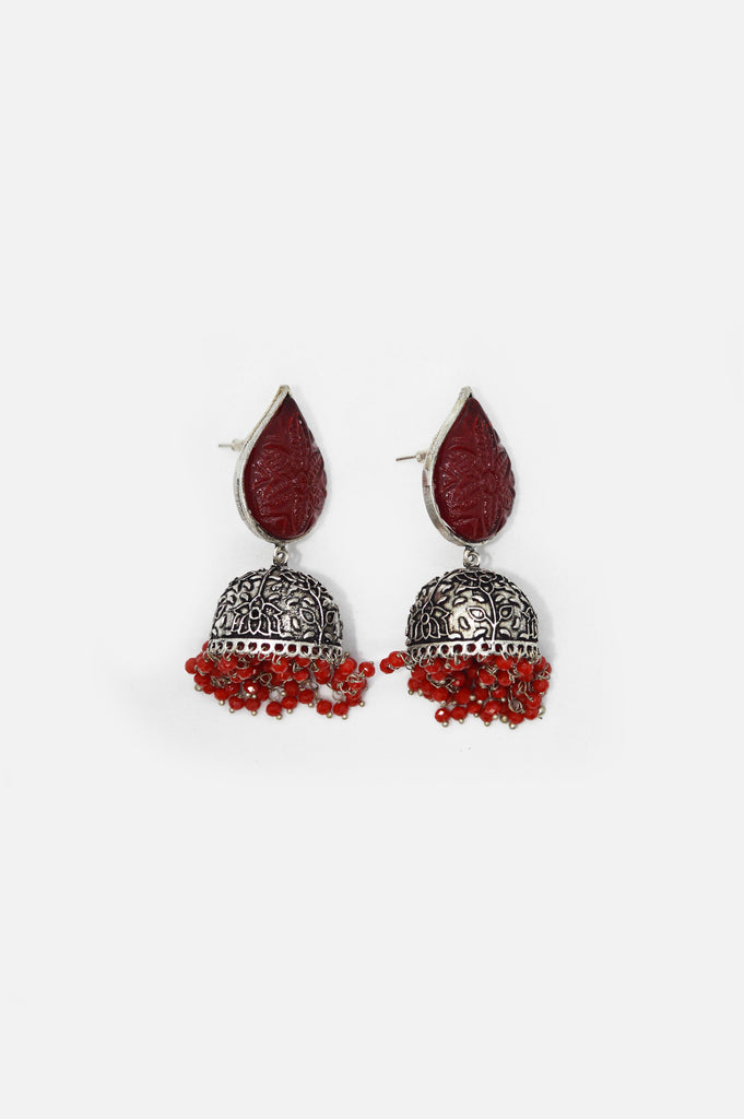 Classic Red Oxidized Jhumki Earrings - Niscka