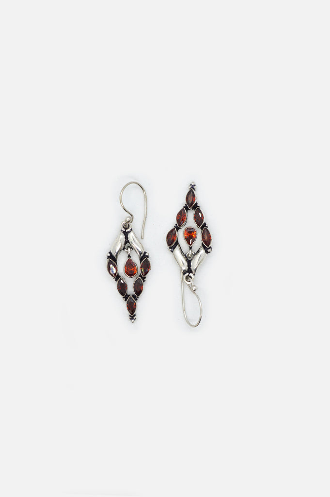 Red Stone Studded Silver Oxidized Dangler Earrings Online