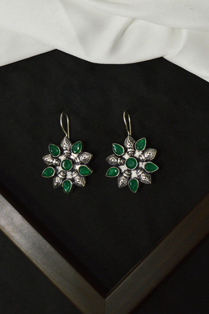 Green Stone Studded Star Shaped Oxidized Dangler Earring - Stylish Earrings for Girls
