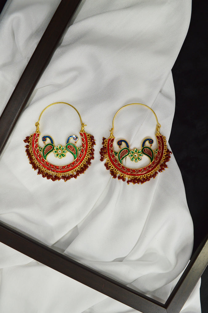 Sangria Peacock Chandbali Hoops Earrings - Stylish Earrings for Girls