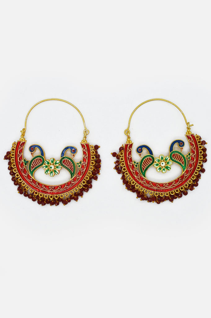 Sangria Peacock Chandbali Hoops Earring - Fashion Earrings Online
