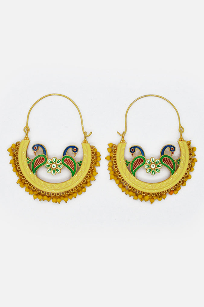 Lemon Peacock Chandbali Hoops Earrings Online - Niscka