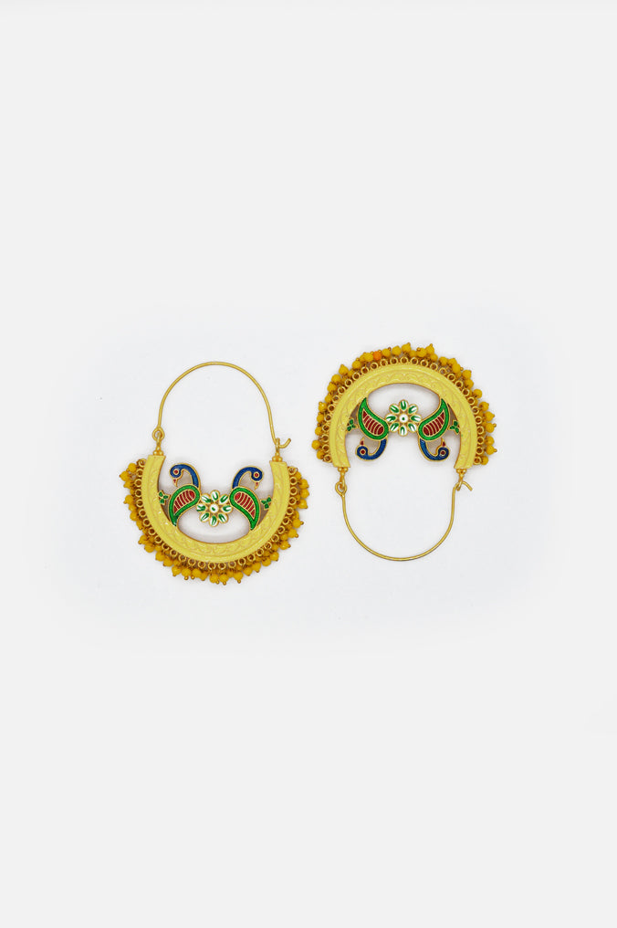 Lemon Peacock Chandbali Hoops Earring - Niscka