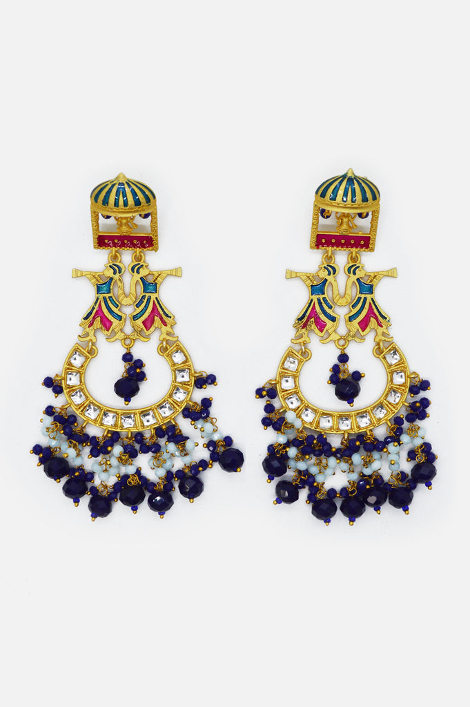 Blue Beaded Kundan Gold Plated Earrings
