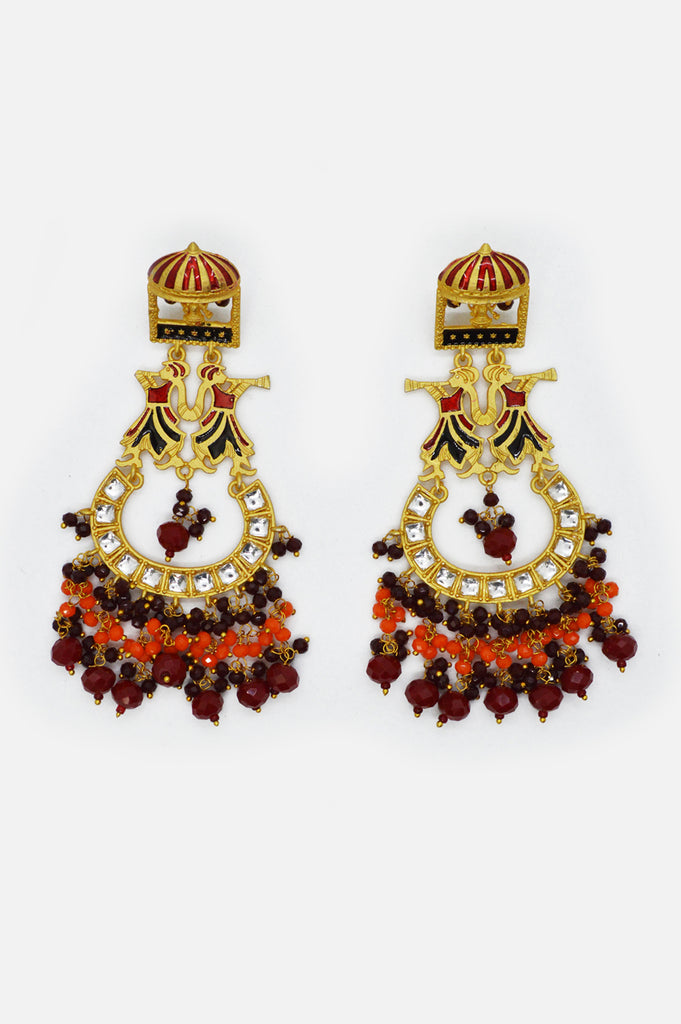 Royal Red Beaded Kundan Gold Plated Earring for Women 
