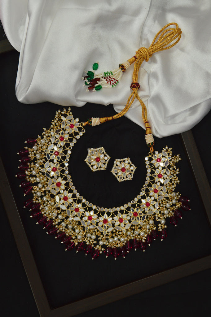 Fulki Red Color Meenakari Necklace Set for Women - Niscka